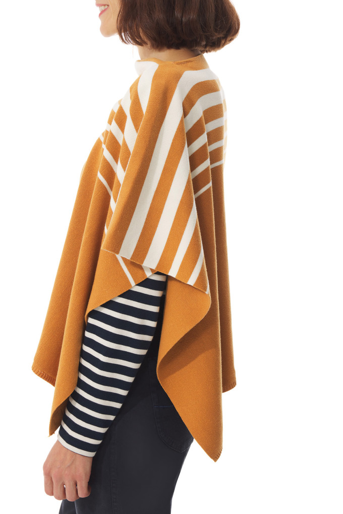 Poncho femme rayé jaune orangé | Mousqueton