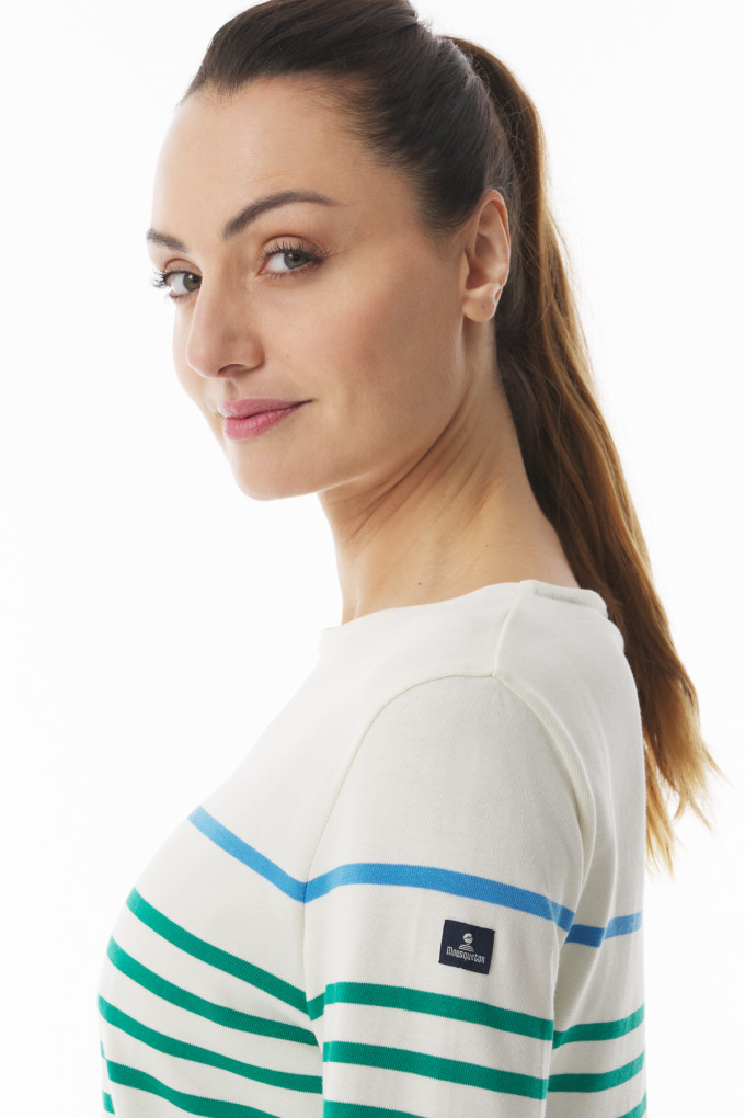 Marinière verte et bleu Femme | Mousqueton