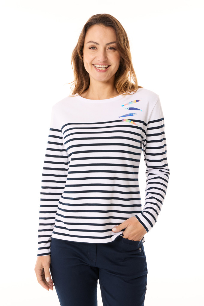 Stéphanie Veillard navy blue women's striped shirt | Mousqueton