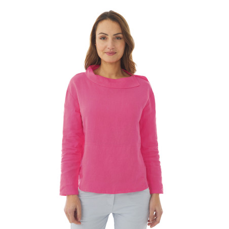 Women's blouse with asymmetrical collar in pink | Mousqueton
