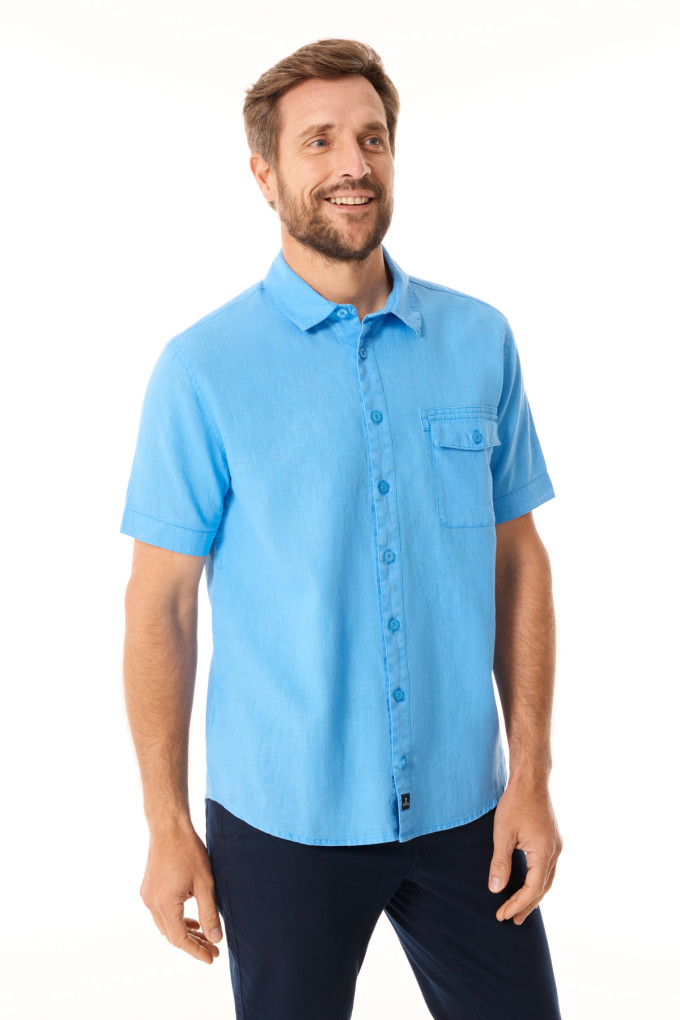 Men's short-sleeved ramie shirt sky blue | Mousqueton