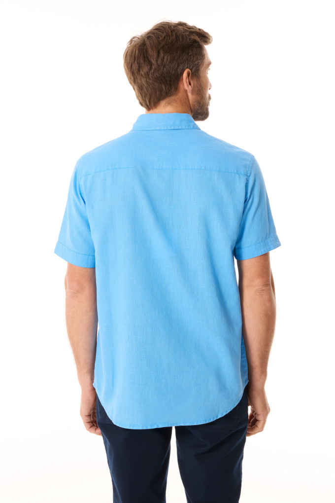 Men's short-sleeved ramie shirt sky blue | Mousqueton
