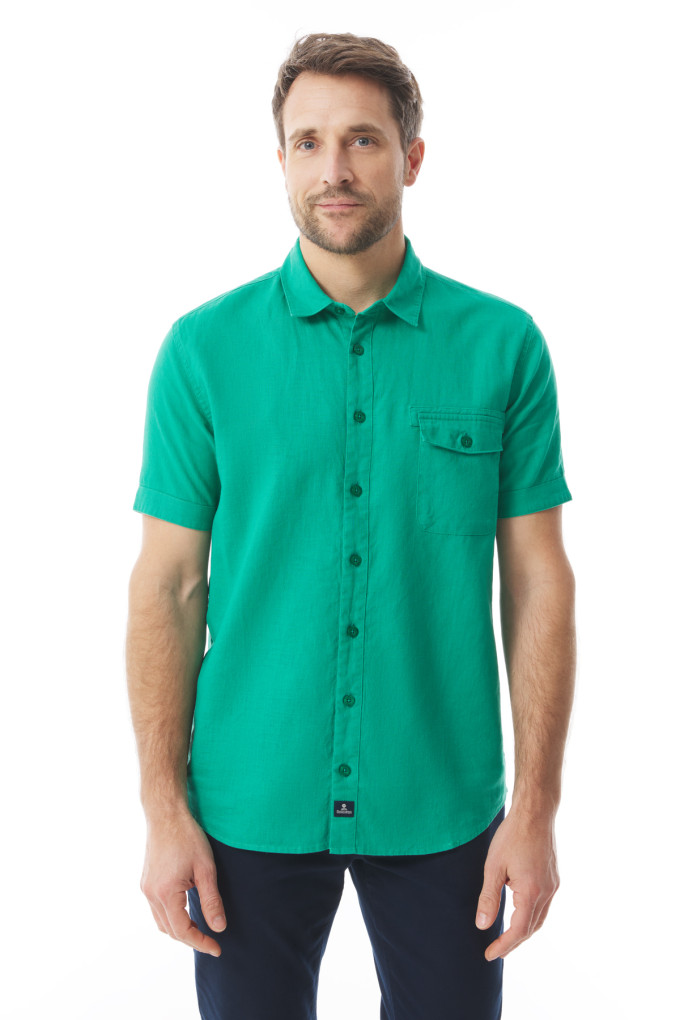 Men's short-sleeved ramie shirt green jade | Mousqueton