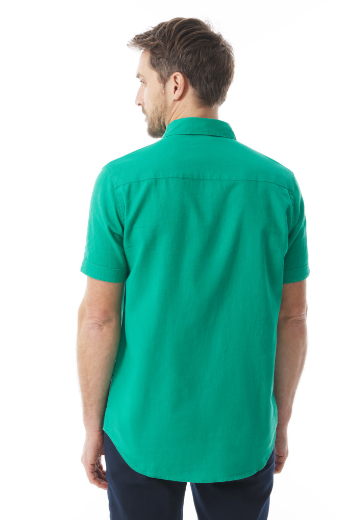 Men's short-sleeved ramie shirt green jade | Mousqueton