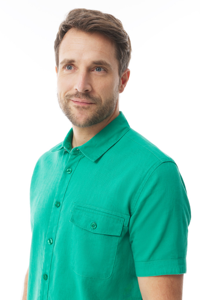 Men's short-sleeved ramie shirt green jade | Mousqueton