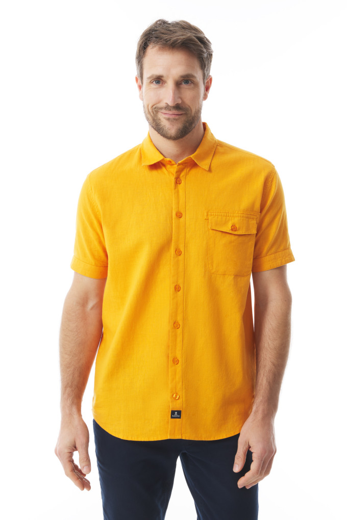 Men's short-sleeved ramie shirt yellow orange | Mousqueton
