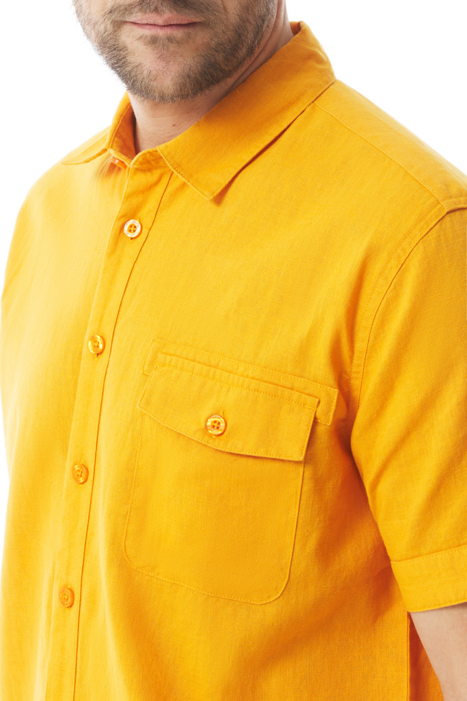 Men's short-sleeved ramie shirt yellow orange | Mousqueton