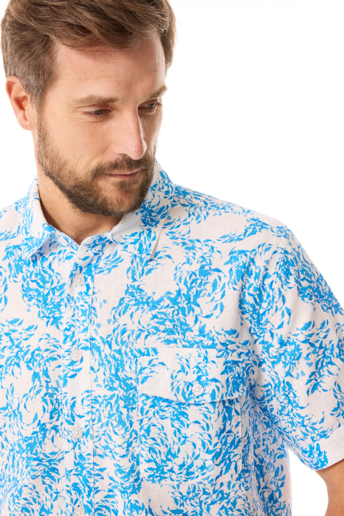 Men's patterned short-sleeved shirt sky blue | Mousqueton