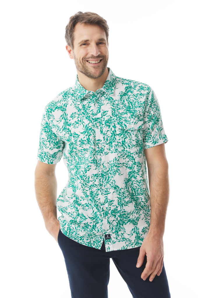 Men's patterned short-sleeved shirt green jade | Mousqueton