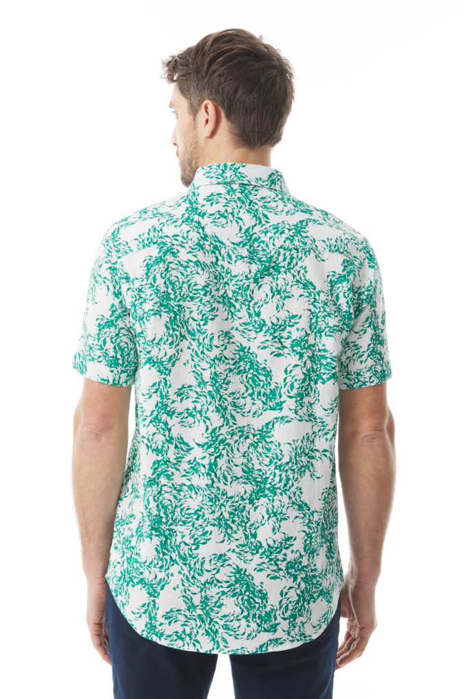 Men's patterned short-sleeved shirt green jade | Mousqueton