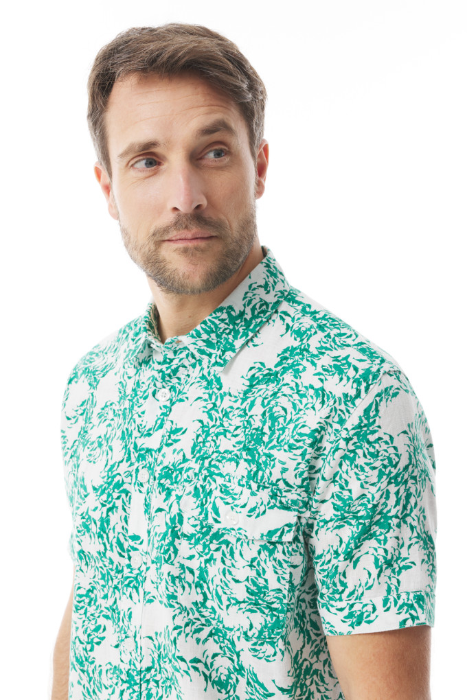 Men's patterned short-sleeved shirt green jade | Mousqueton
