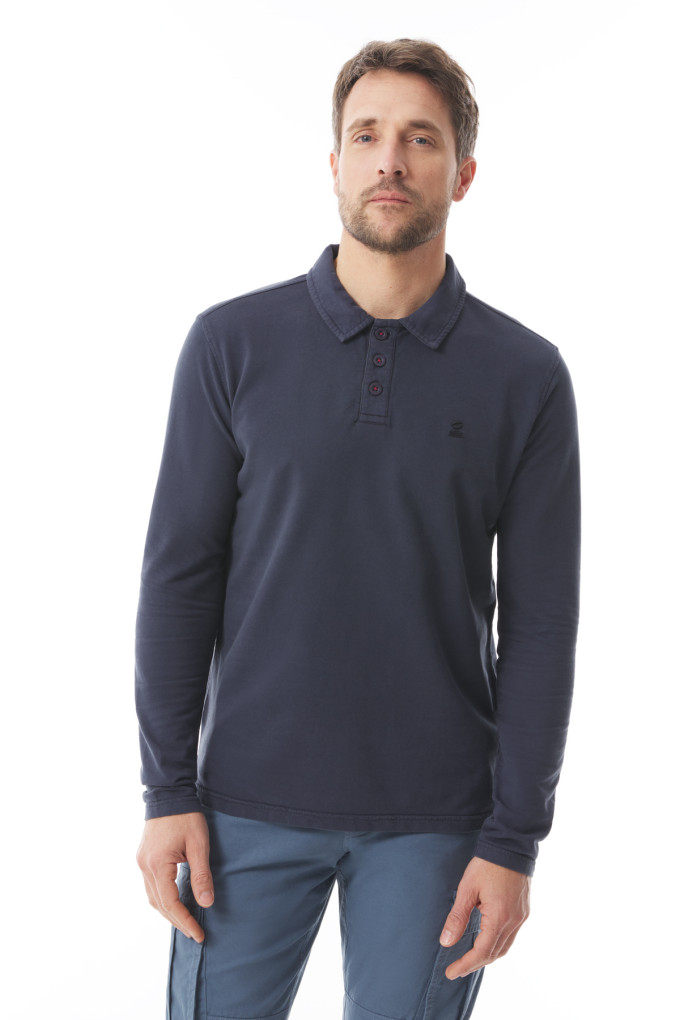 Polo léger manches longues homme bleu marine | Mousqueton