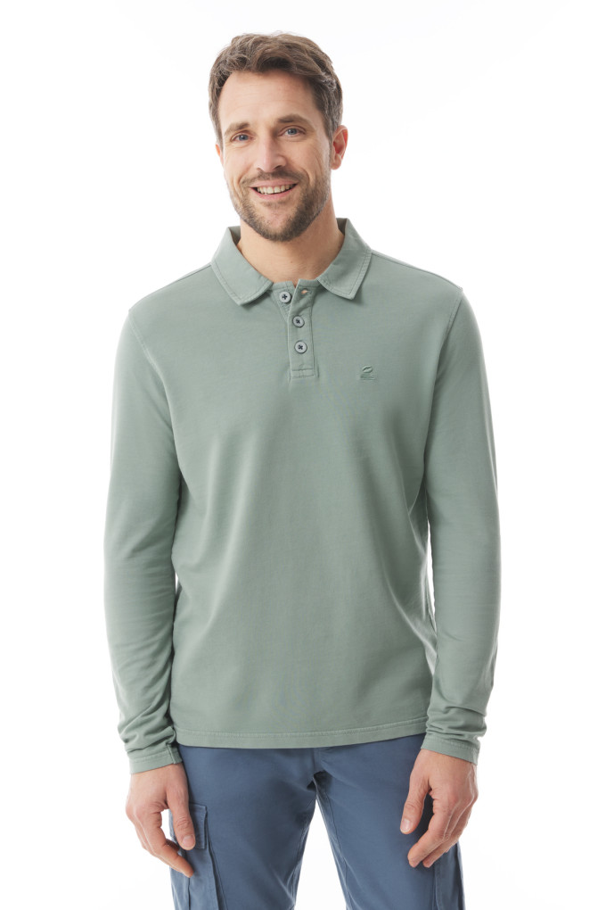 Polo léger manches longues homme vert kaki | Mousqueton