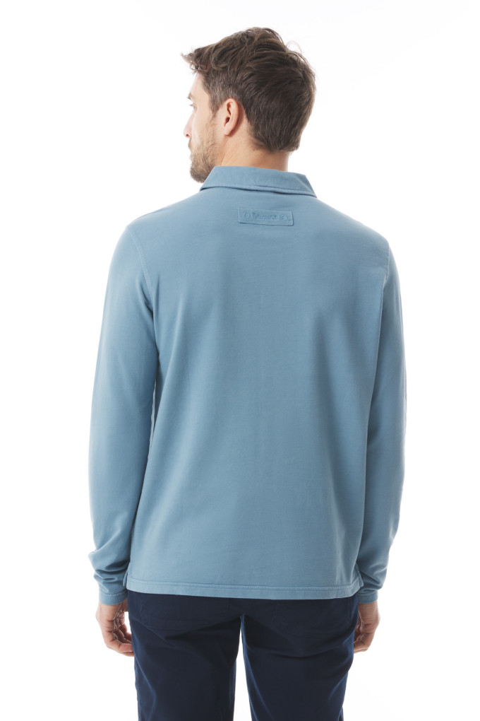 Polo léger manches longues homme bleu provençal | Mousqueton