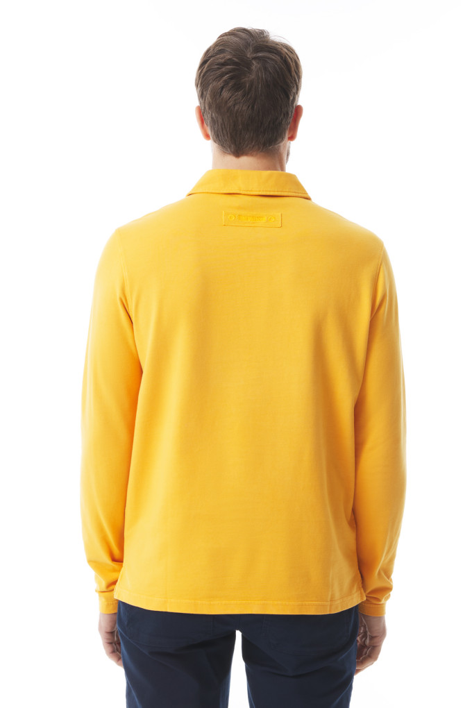 Polo léger manches longues homme jaune orangé  | Mousqueton
