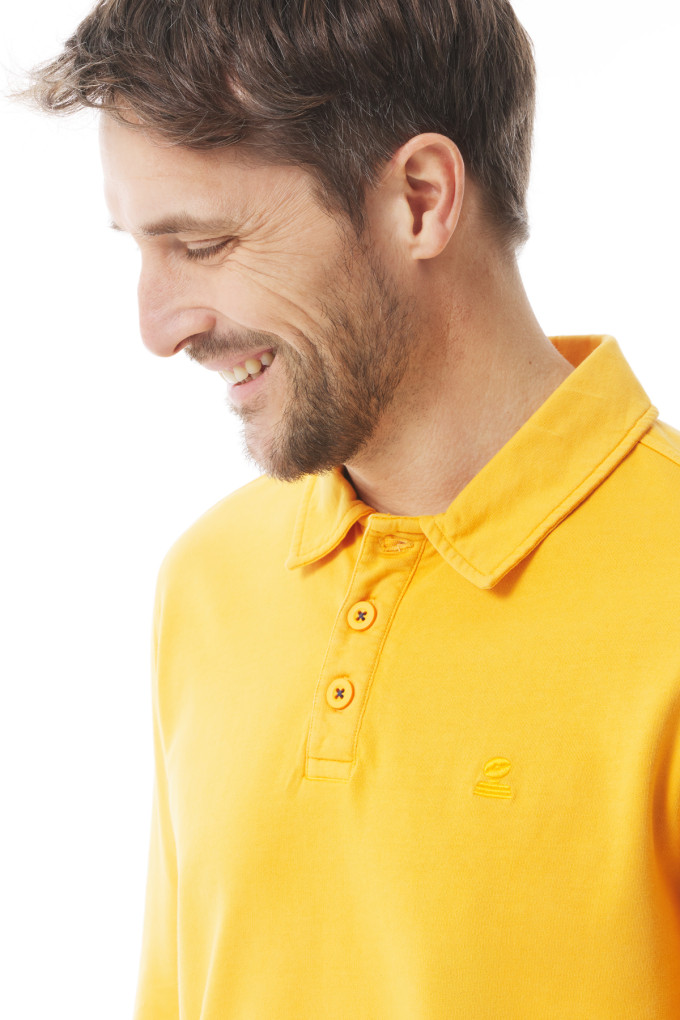 Polo léger manches longues homme jaune orangé  | Mousqueton