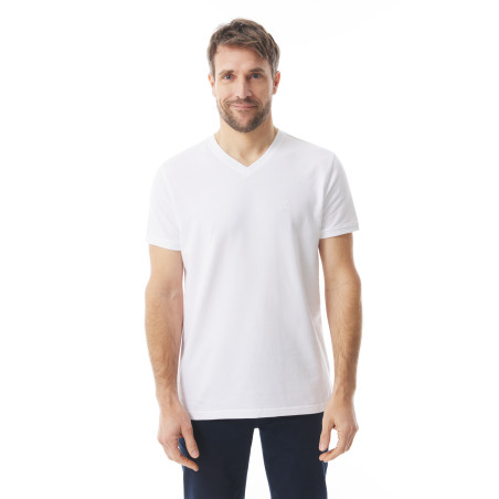 T-shirt col V en coton épais blanc | Mousqueton