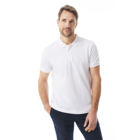 Men's white short-sleeved polo shirt in organic cotton I Mousqueton