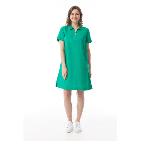 Women's jade green short-sleeved dress | Mousqueton