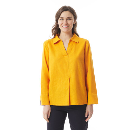 Women's plain orange yellow V-neck blouse | Mousqueton
