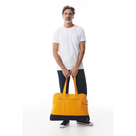Sac bicolore en toile jaune orangé | Mousqueton
