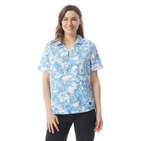 Summer tunic with sailor collar and sky blue fish print | Mousqueton