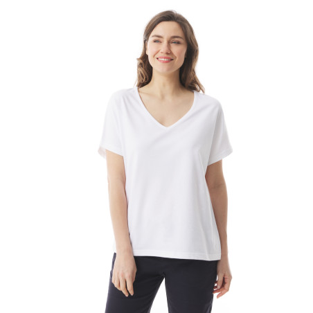 T-shirt col V femme en coton bio blanc I Mousqueton