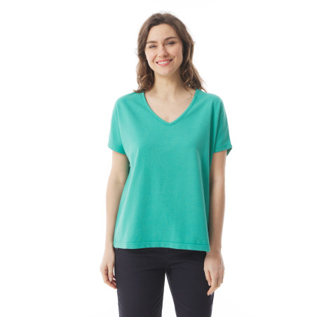 T-shirt col V femme en coton bio vert jade I Mousqueton