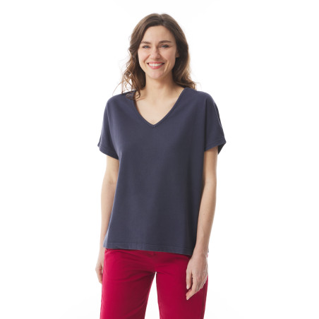 T-shirt col V femme en coton bio bleu marine I Mousqueton