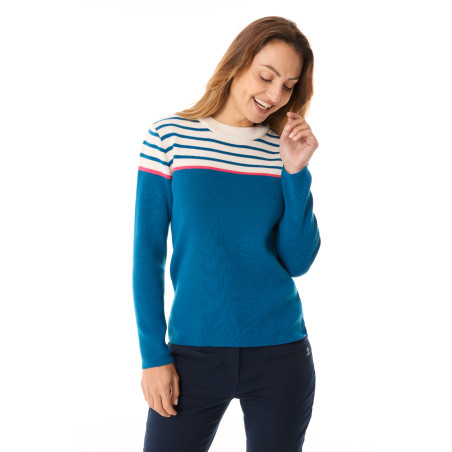 Women's multicolored striped sailor sweater in ecru abyss tulip | Mousqueton