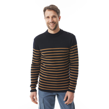 Pull marin Homme rayé bleu marine et beige | Mousqueton