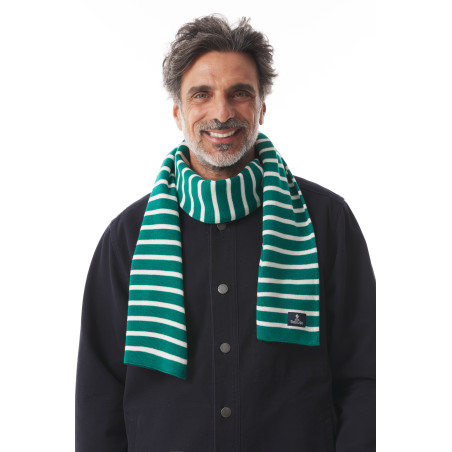 Jade green wool striped scarf | Mousqueton