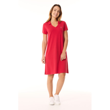 Red carmine organic cotton polo dress | Mousqueton
