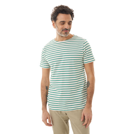 T-shirt rayé manches courtes en coton homme vert jade | Mousqueton