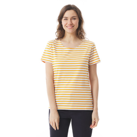 T-shirt rayé manches courtes femme jaune orangé | Mousqueton