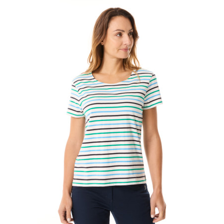 T-shirt rayé femme bleu ciel et vert jade | Mousqueton
