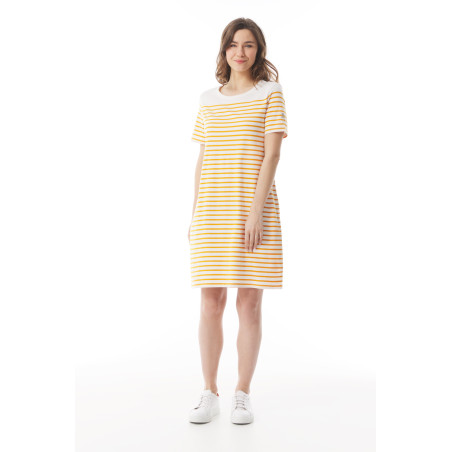 Straight cotton dress with orange yellow stripes | Mousqueton