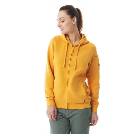 Women's saffron zip-up hoodie with lobster patterns by Stéphanie Veillard