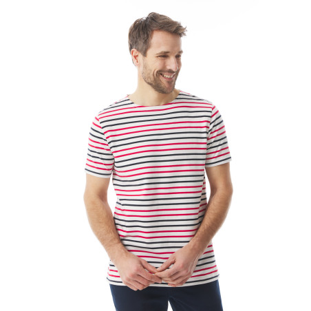 T-shirt rayé manches courtes homme rouge chili et bleu marine | Mousqueton