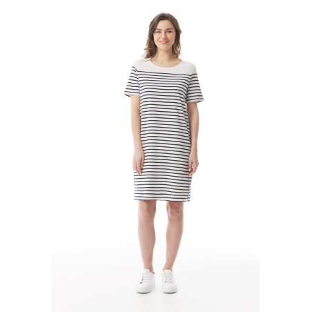 Straight cotton dress with navy blue stripes | Mousqueton