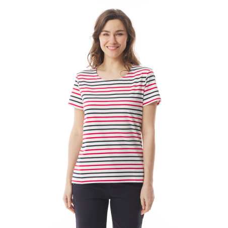 T-shirt rayé femme rouge chili et bleu marine | Mousqueton