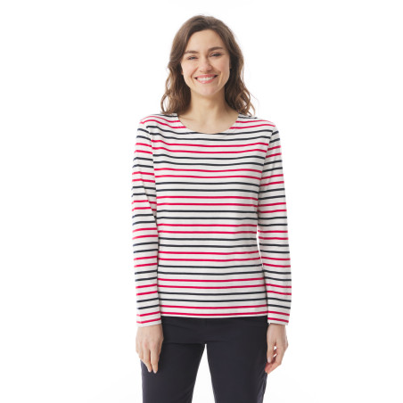 T-shirt manches longues rayé femme rouge et bleu marine | Mousqueton