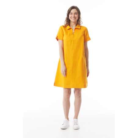 Robe à manches courtes femme jaune orangé | Mousqueton