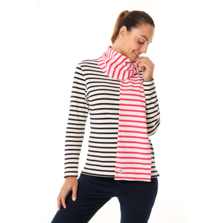 Echarpe rayée en coton rose fuschia | Mousqueton