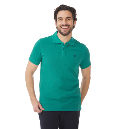 Men's short-sleeve polo in jade green | Mousqueton