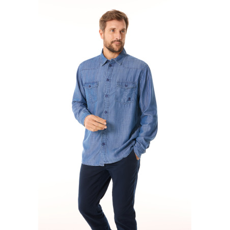 Chemise fluide bleue denim en tencel pour homme | Mousqueton