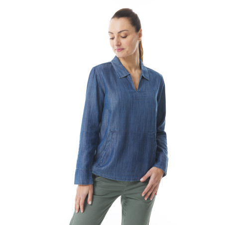 Blue denim pocket blouse for women in tencel | Mousqueton