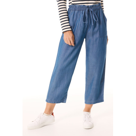 Pantalon droit fluide bleu denim pour femme en tencel | Mousqueton