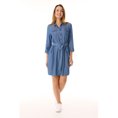 Denim blue 3/4 sleeve shirt dress in Tencel | Mousqueton