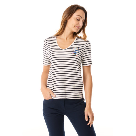 Striped V-neck T-shirt Stéphanie Veillard - Limited Edition | Mousqueton